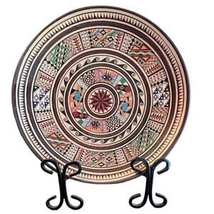 Novika Geometric Peruvian Folk Art Pottery Plate- with Tags- stand not included